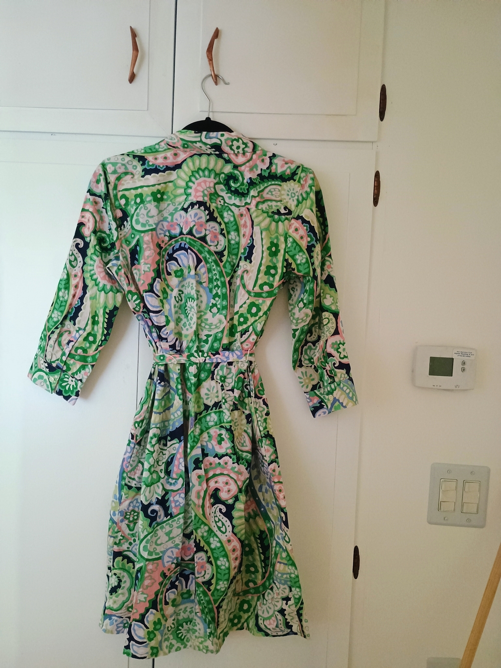 Talbots Green and Light Blue Paisley Shirtdress 10P - Picture 4 of 6